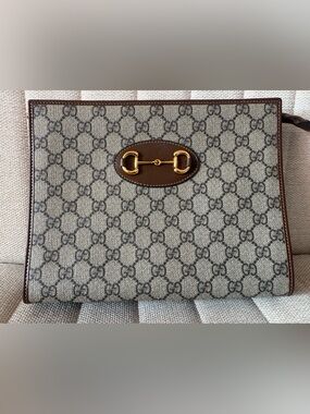 Gucci Beige GG Canvas Horsebit Clutch